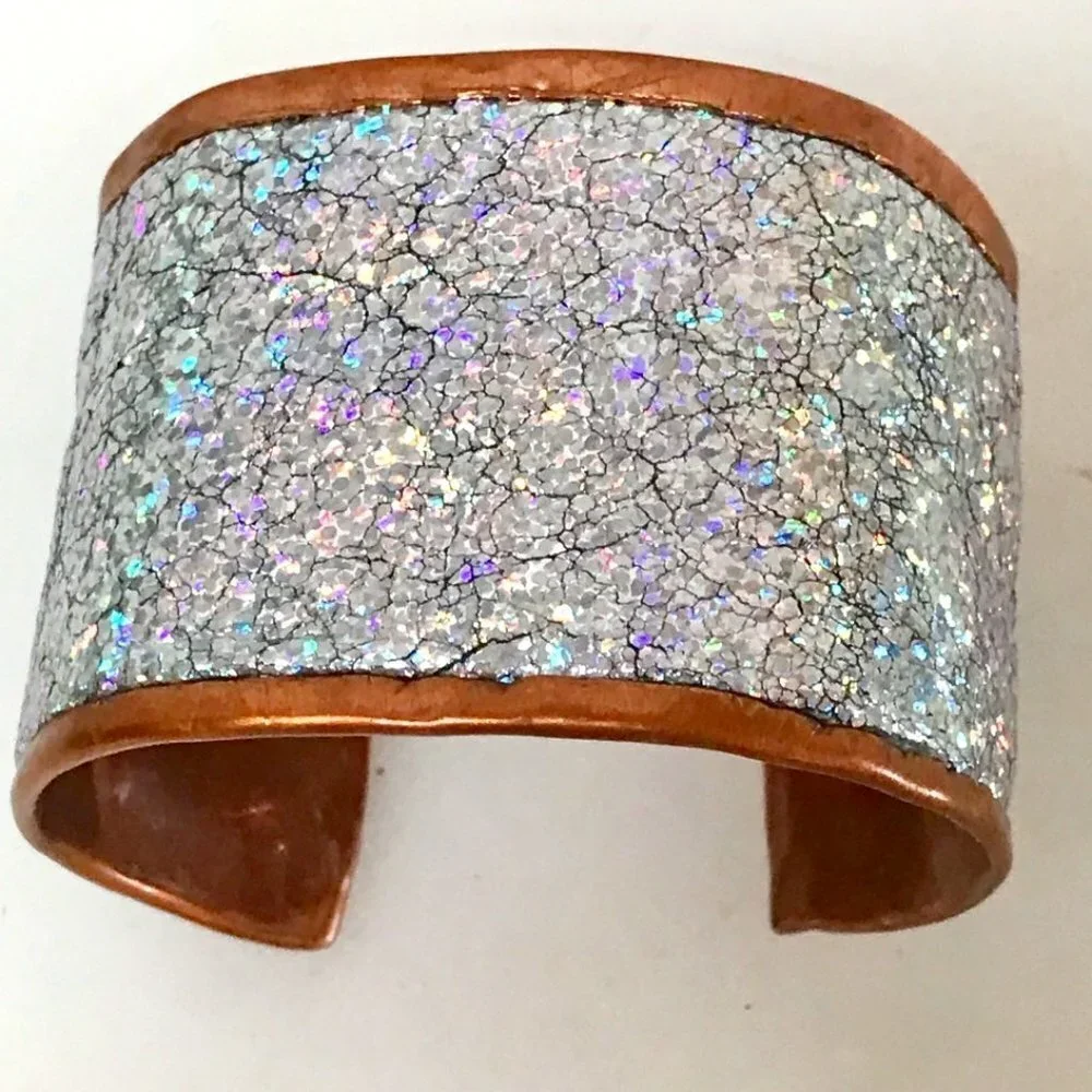 Genuine Leather Holographic Copper Cuff Bracelet Real Hologram (not Glitter)